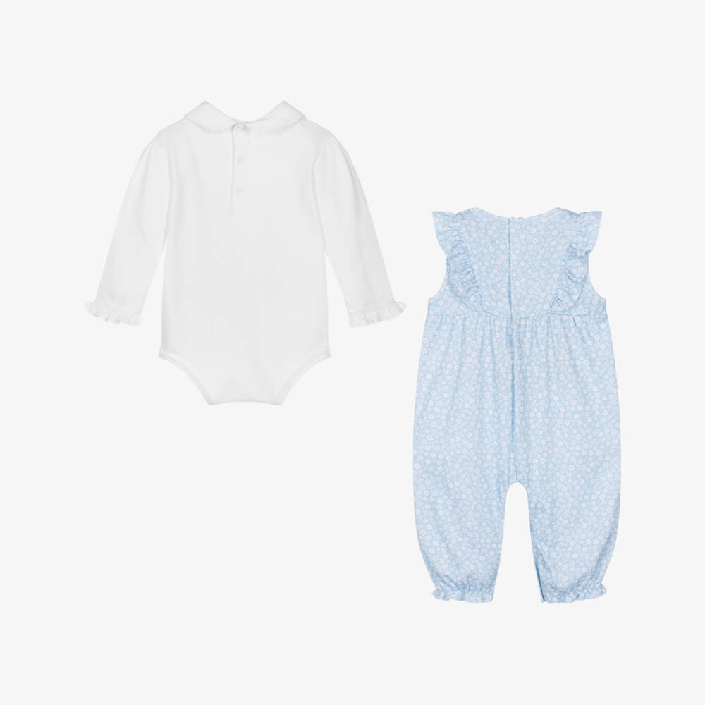 Kissy Kissy-Girls Blue Floral Pima Dungaree Set | Childrensalon Outlet
