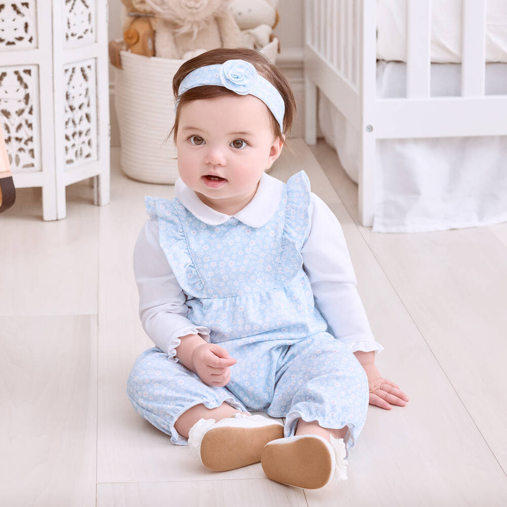 Kissy Kissy-Girls Blue Floral Pima Dungaree Set | Childrensalon Outlet