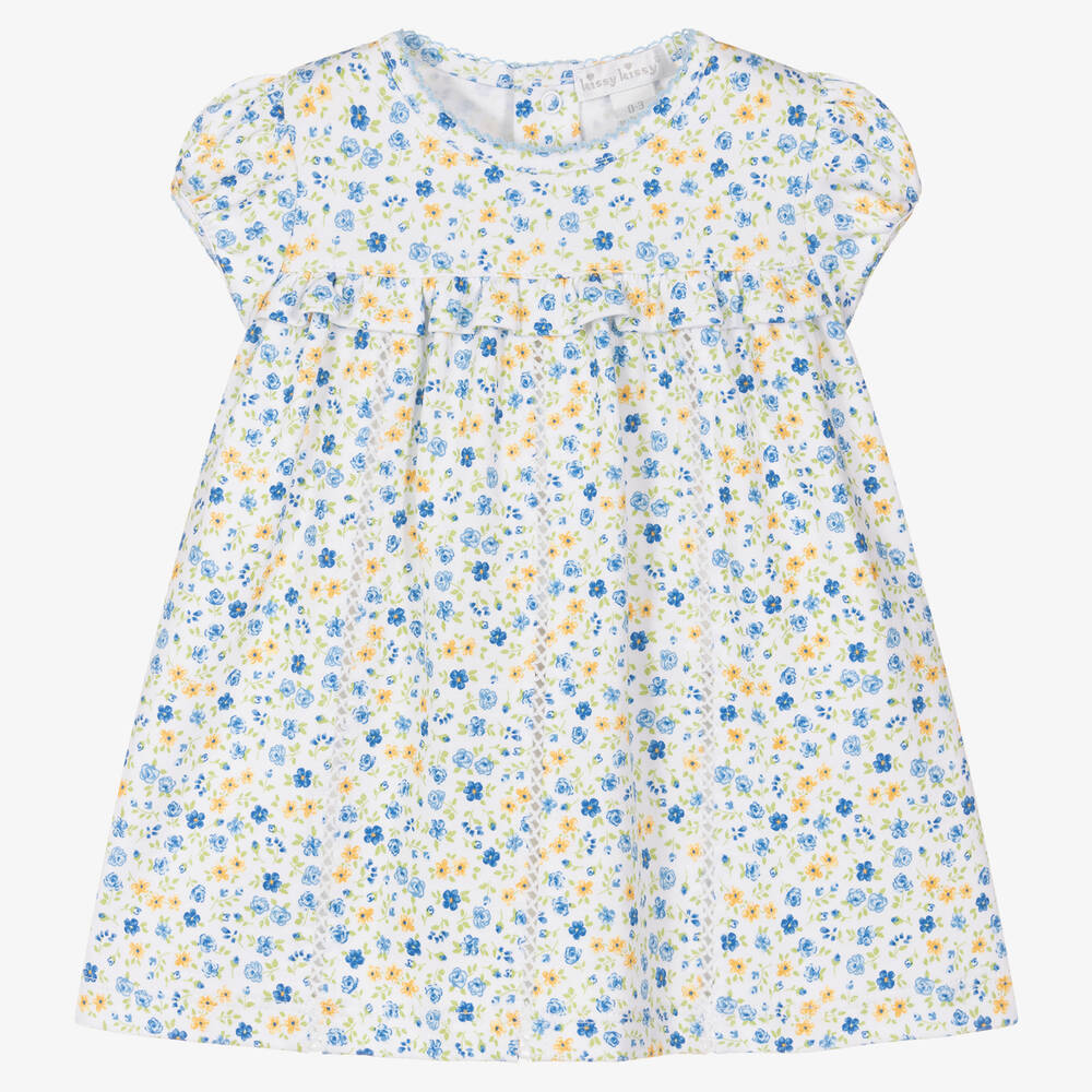 Kissy Kissy-Girls Blue Pima Cotton Floral Fantasy Dress | Childrensalon Outlet