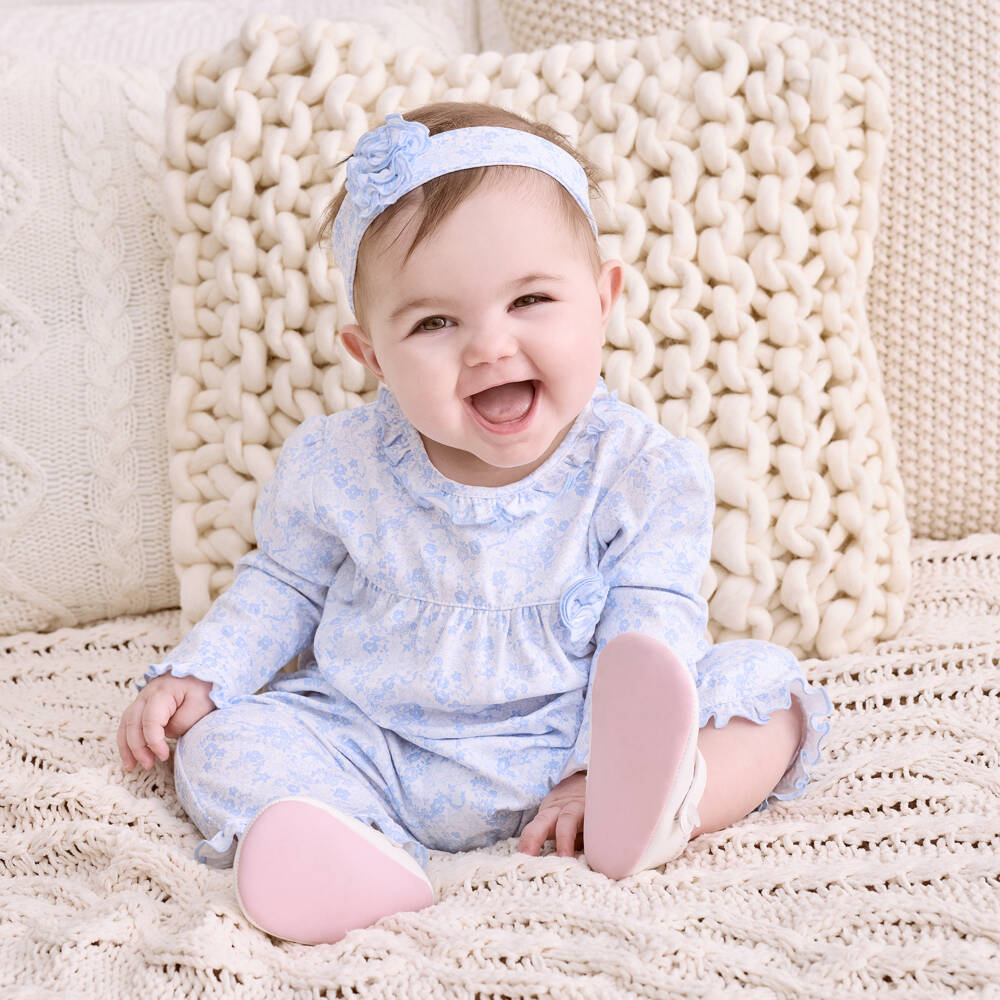 Kissy Kissy-Girls Floral Blue Pima Babygrow | Childrensalon Outlet