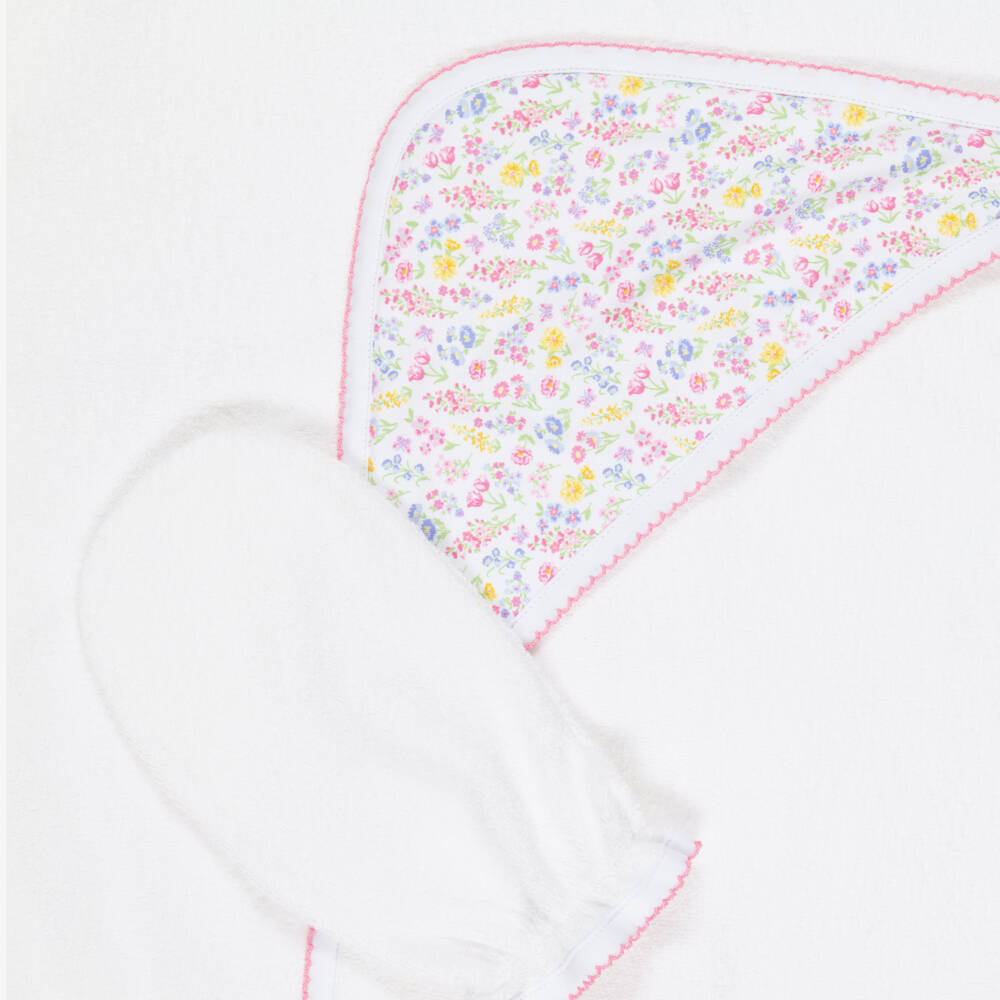 Kissy Kissy-Girls Pima Cotton Pastel Gardens Hooded Towel & Mitt Set | Childrensalon Outlet