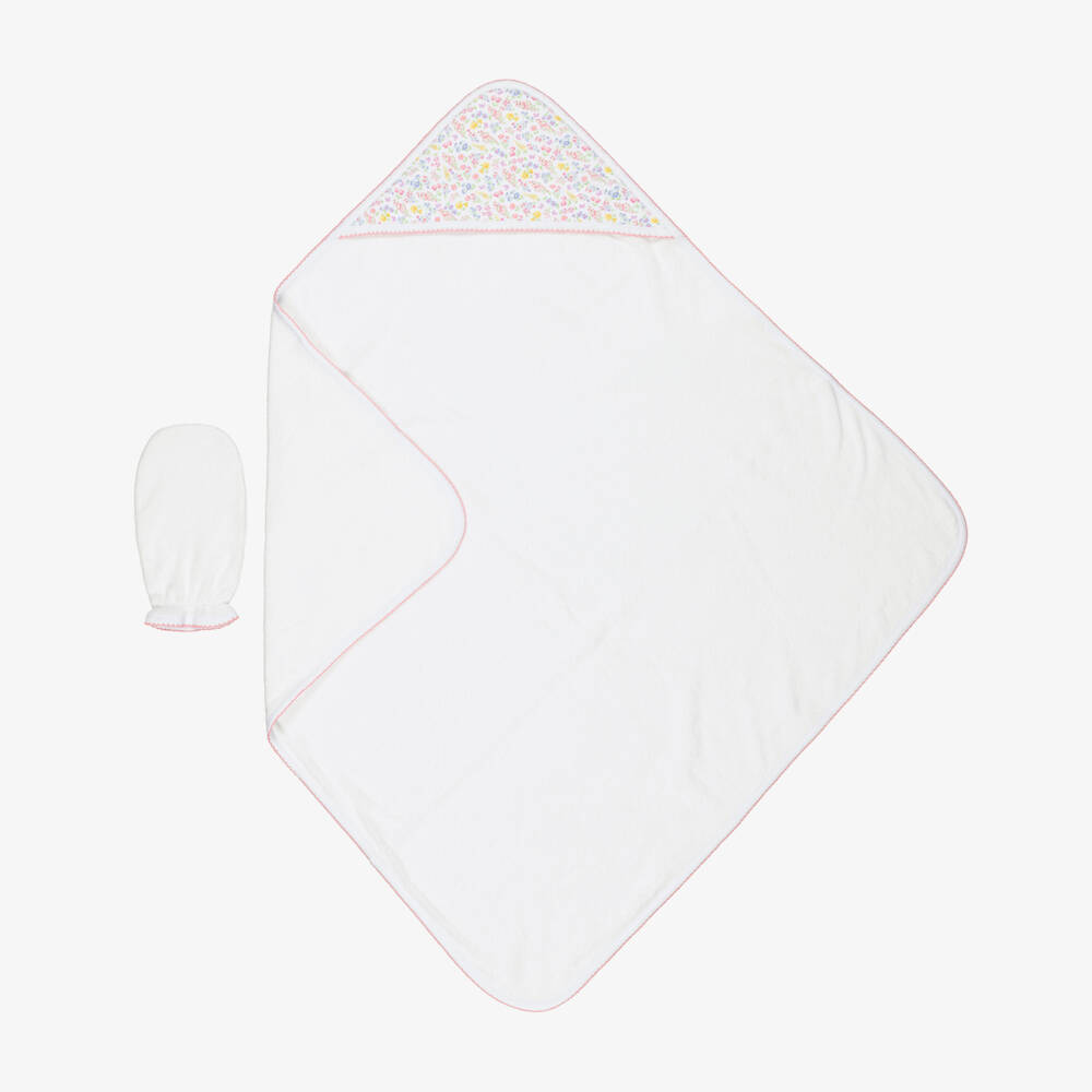 Kissy Kissy-Girls Pima Cotton Pastel Gardens Hooded Towel & Mitt Set | Childrensalon Outlet