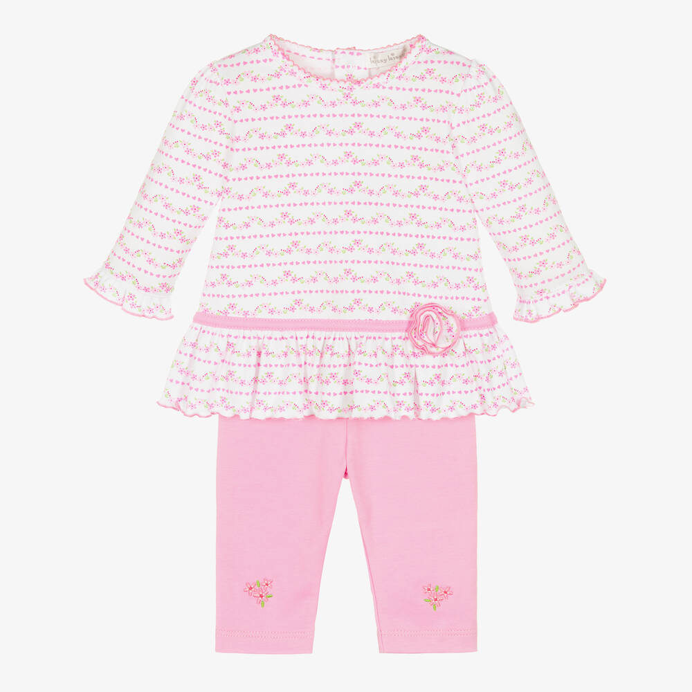 Kissy Kissy - Girls Pink Ballet Blossoms Pima Cotton Leggings Set | Childrensalon