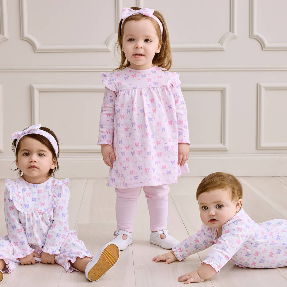 Kissy Kissy-طقم بناتي وردي من قطن بيما مع فيونكة | Childrensalon Outlet