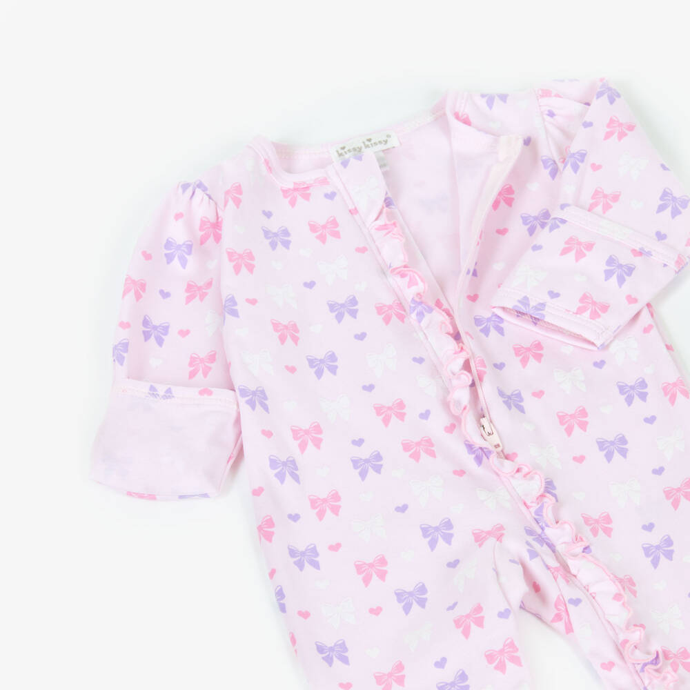 Kissy Kissy-Girls Pink Bow Print Babygrow | Childrensalon Outlet