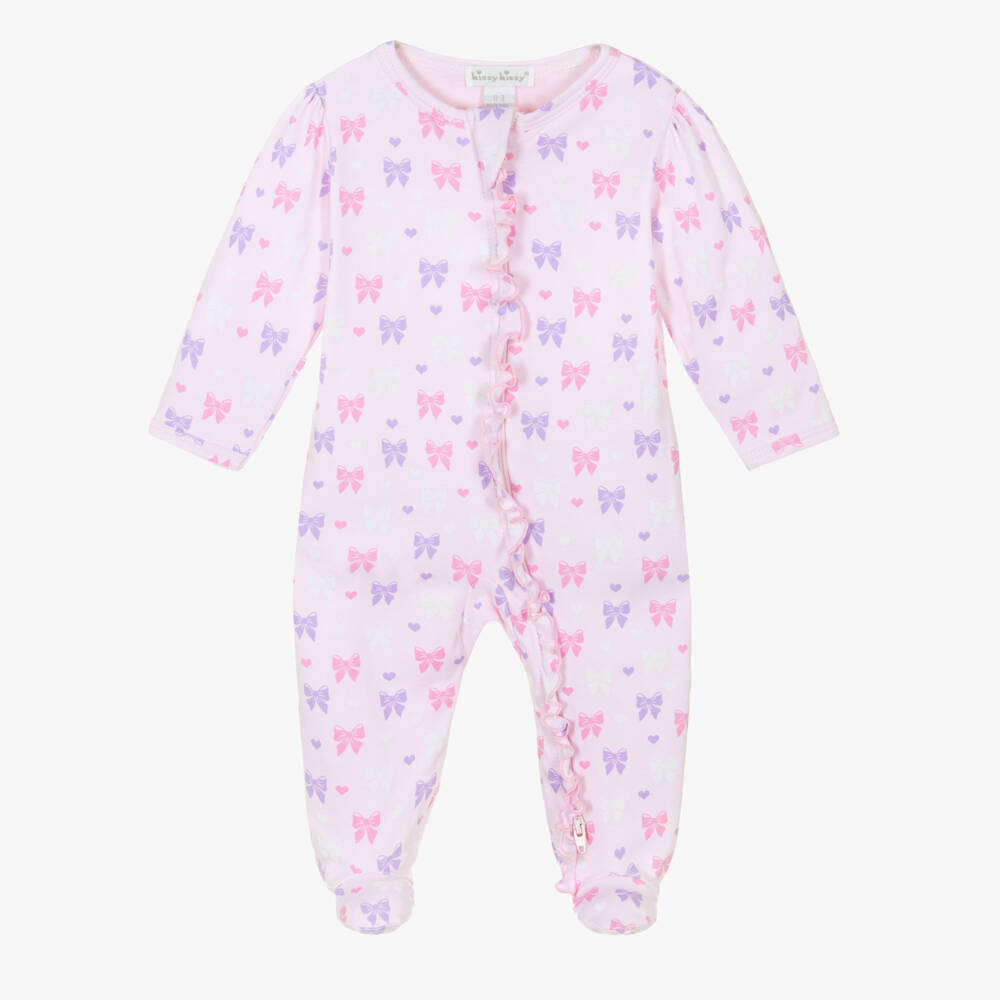 Kissy Kissy-Girls Pink Bow Print Babygrow | Childrensalon Outlet