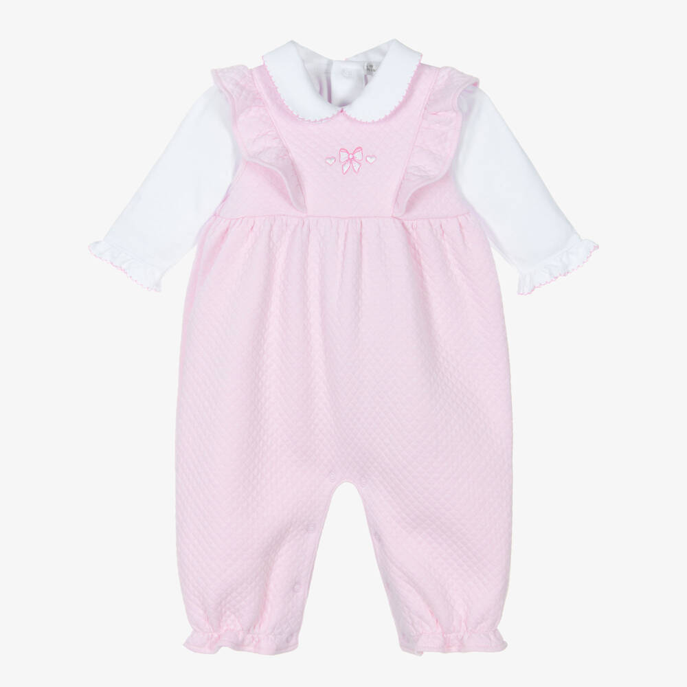 Kissy Kissy-Girls Pink Cotton Dungaree Ensemble | Childrensalon Outlet