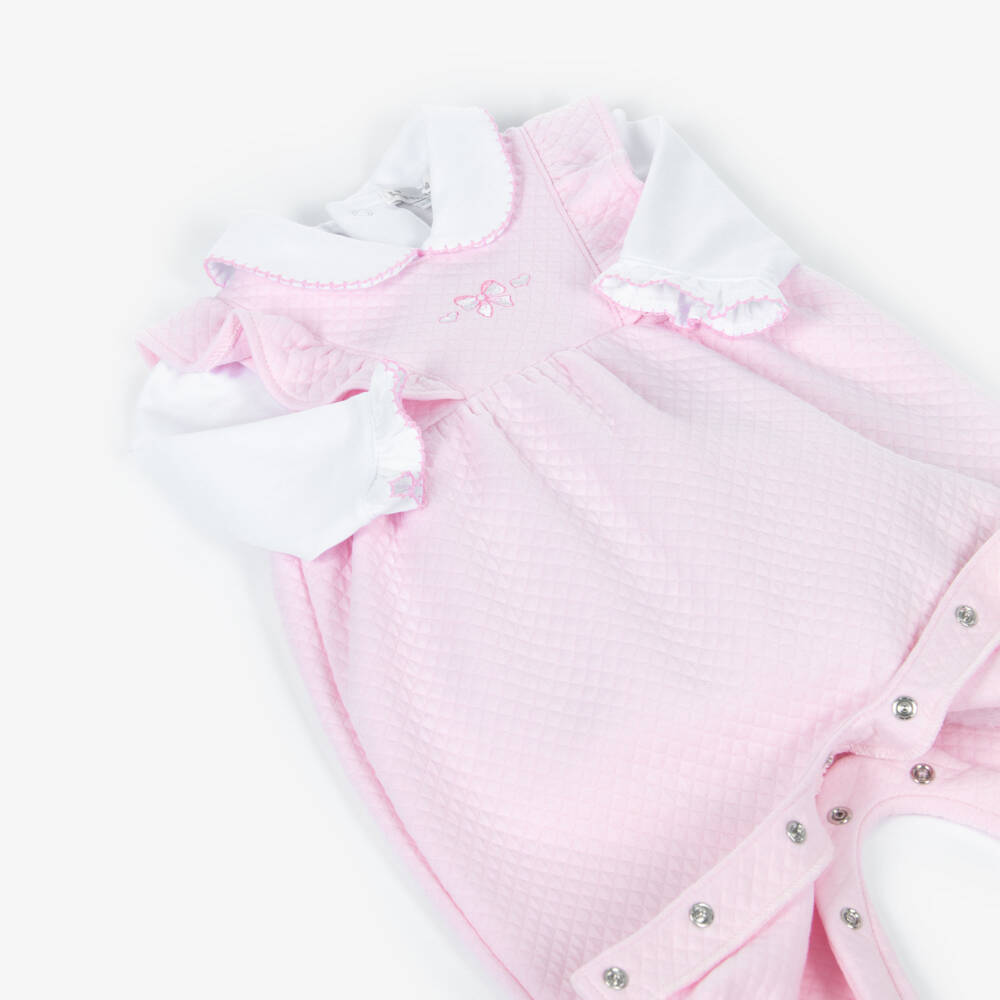 Kissy Kissy-Girls Pink Cotton Dungaree Ensemble | Childrensalon Outlet