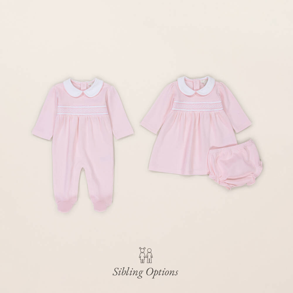 Kissy Kissy-Girls Pink Smocked Cotton Babygrow | Childrensalon Outlet