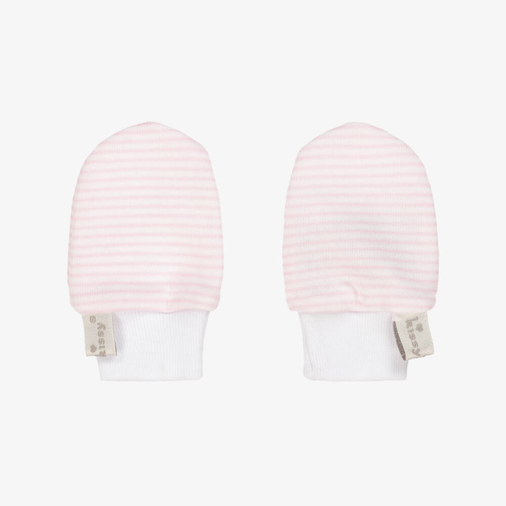 Kissy Kissy-Girls Pink Striped Cotton Mittens | Childrensalon Outlet