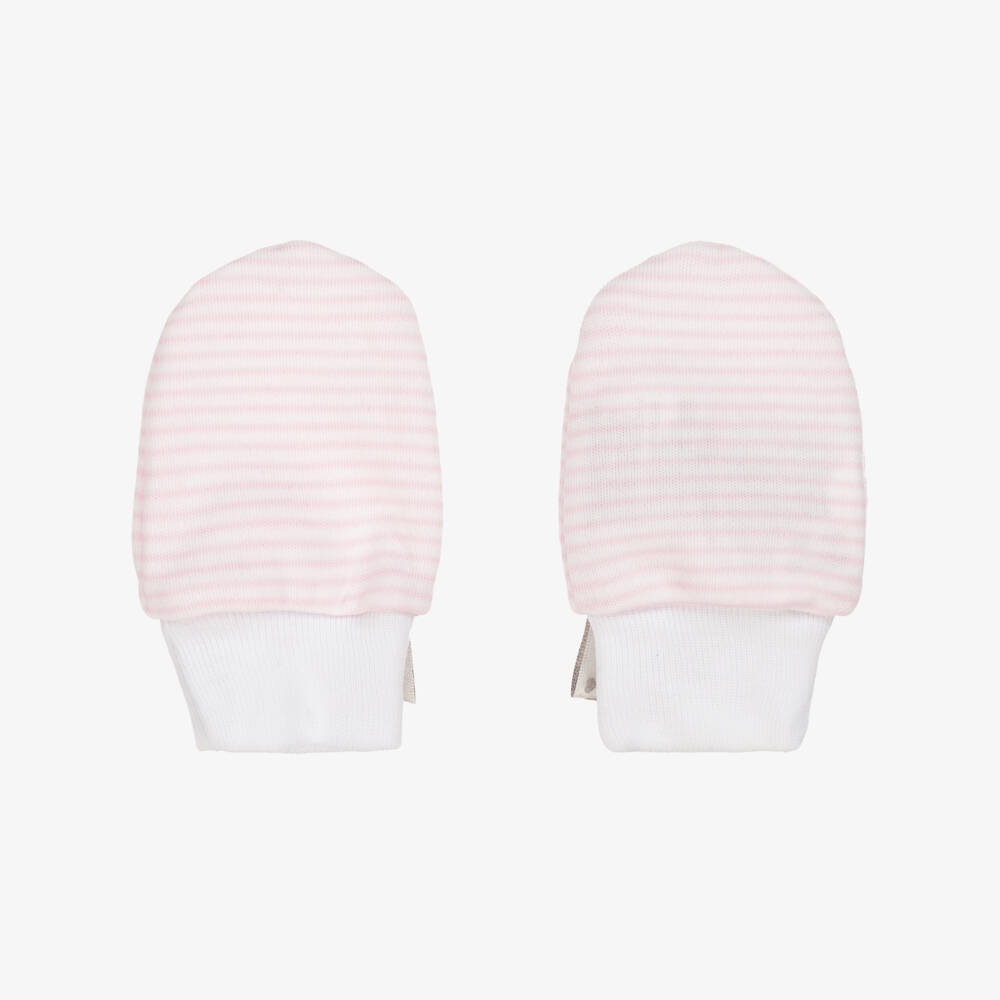 Kissy Kissy-Girls Pink Striped Cotton Mittens | Childrensalon Outlet