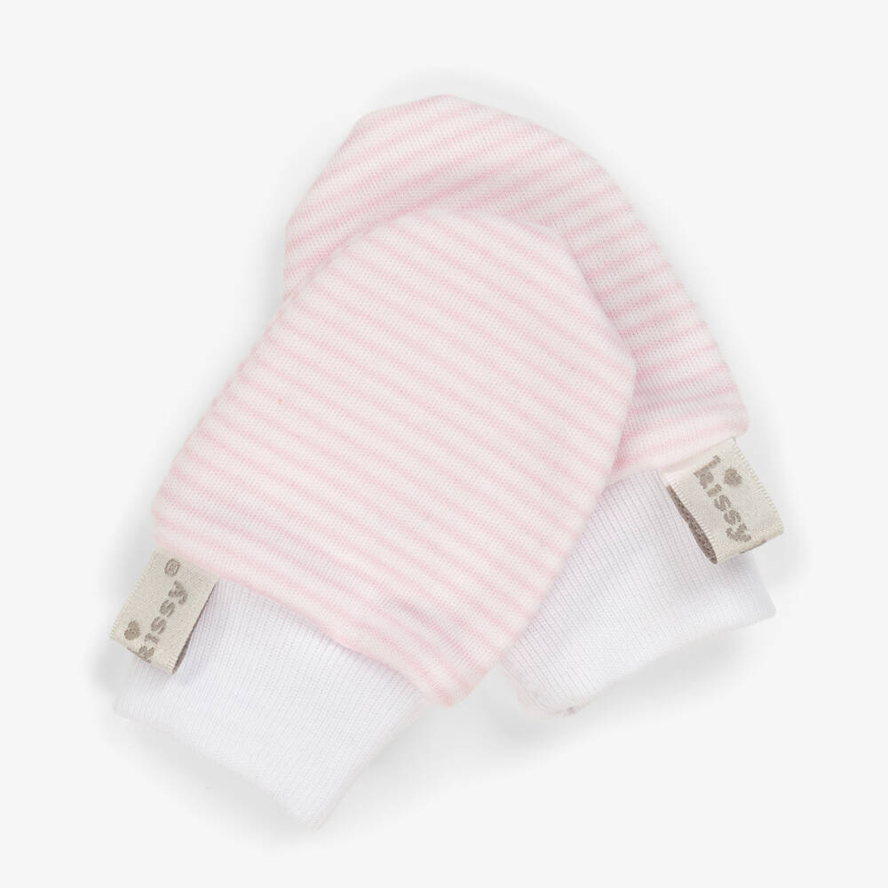 Kissy Kissy-Girls Pink Striped Cotton Mittens | Childrensalon Outlet