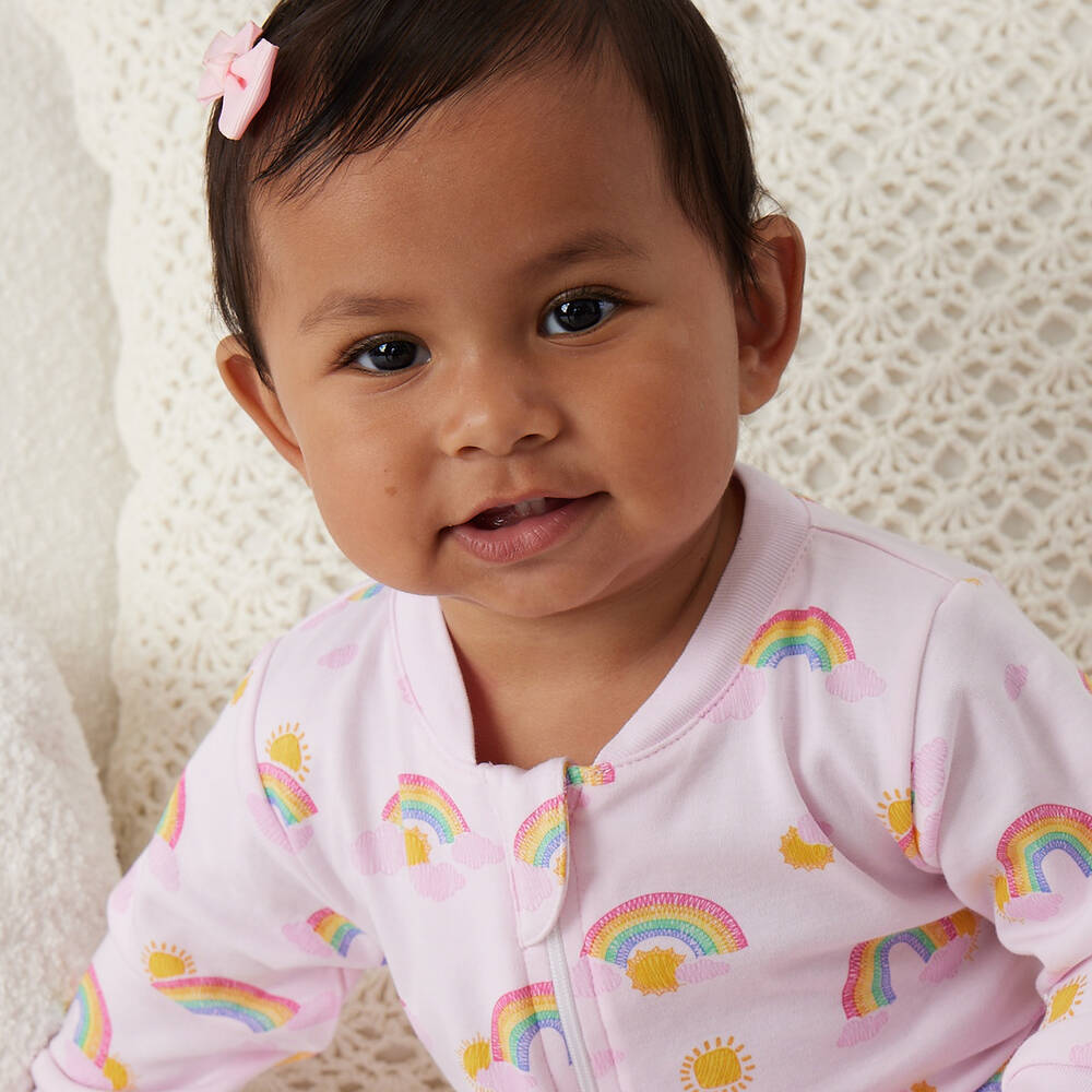 Kissy Kissy-Girls Pink Sunshine Rainbows Babygrow | Childrensalon Outlet