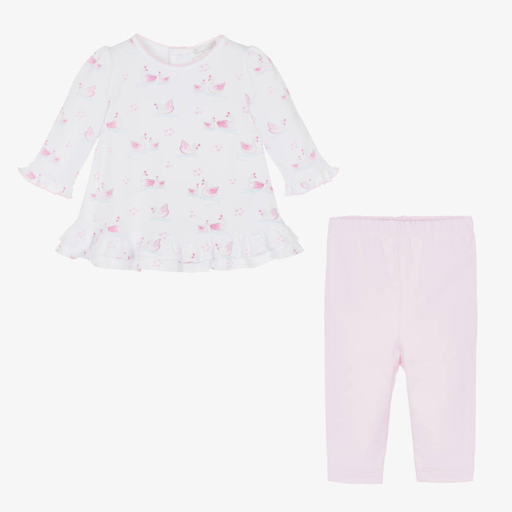 Kissy Kissy-طقم ليقنز بطبعة بجعات لون زهري للمولودات | Childrensalon Outlet