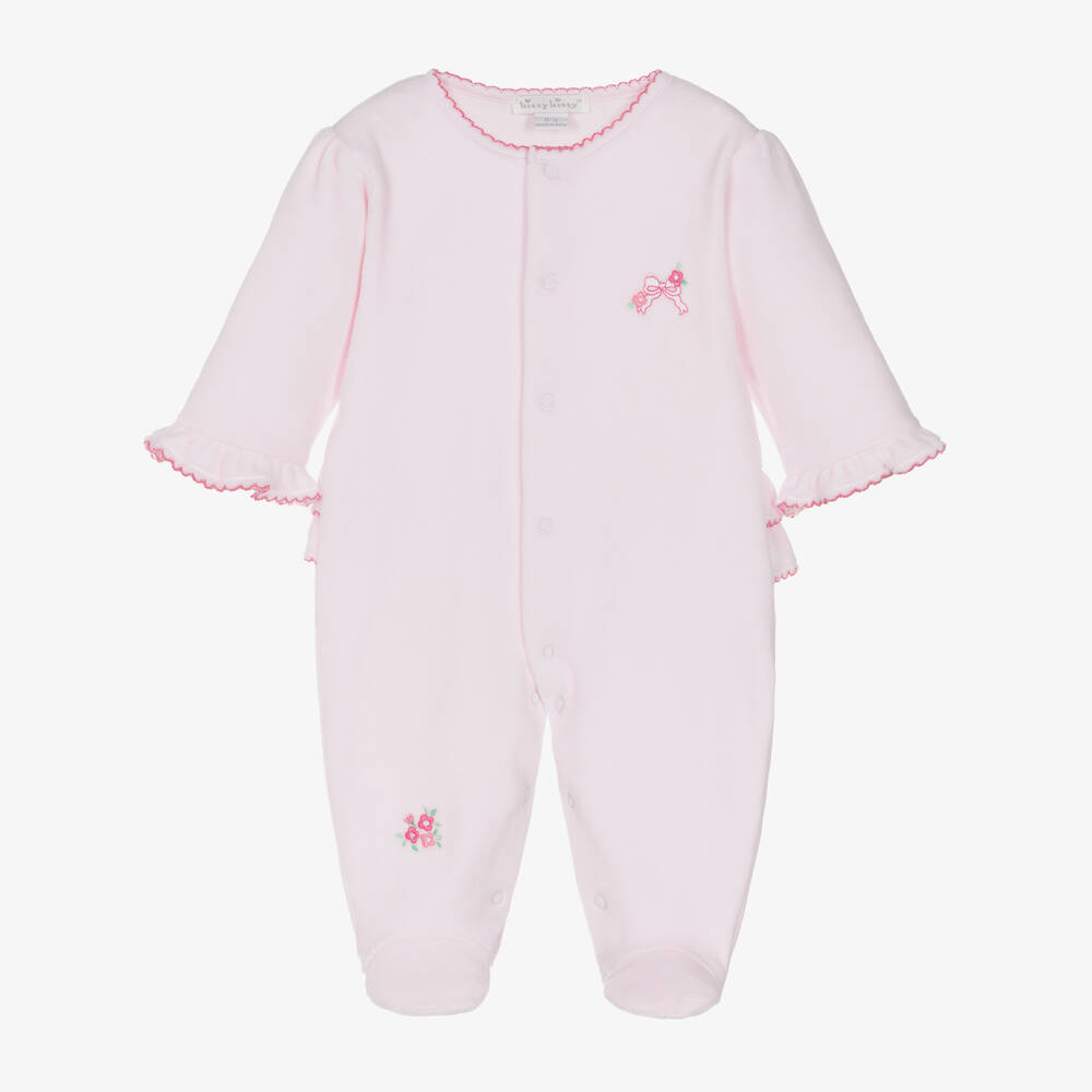 Kissy Kissy-Girls Pink Velour Blooming Bows Babygrow | Childrensalon Outlet