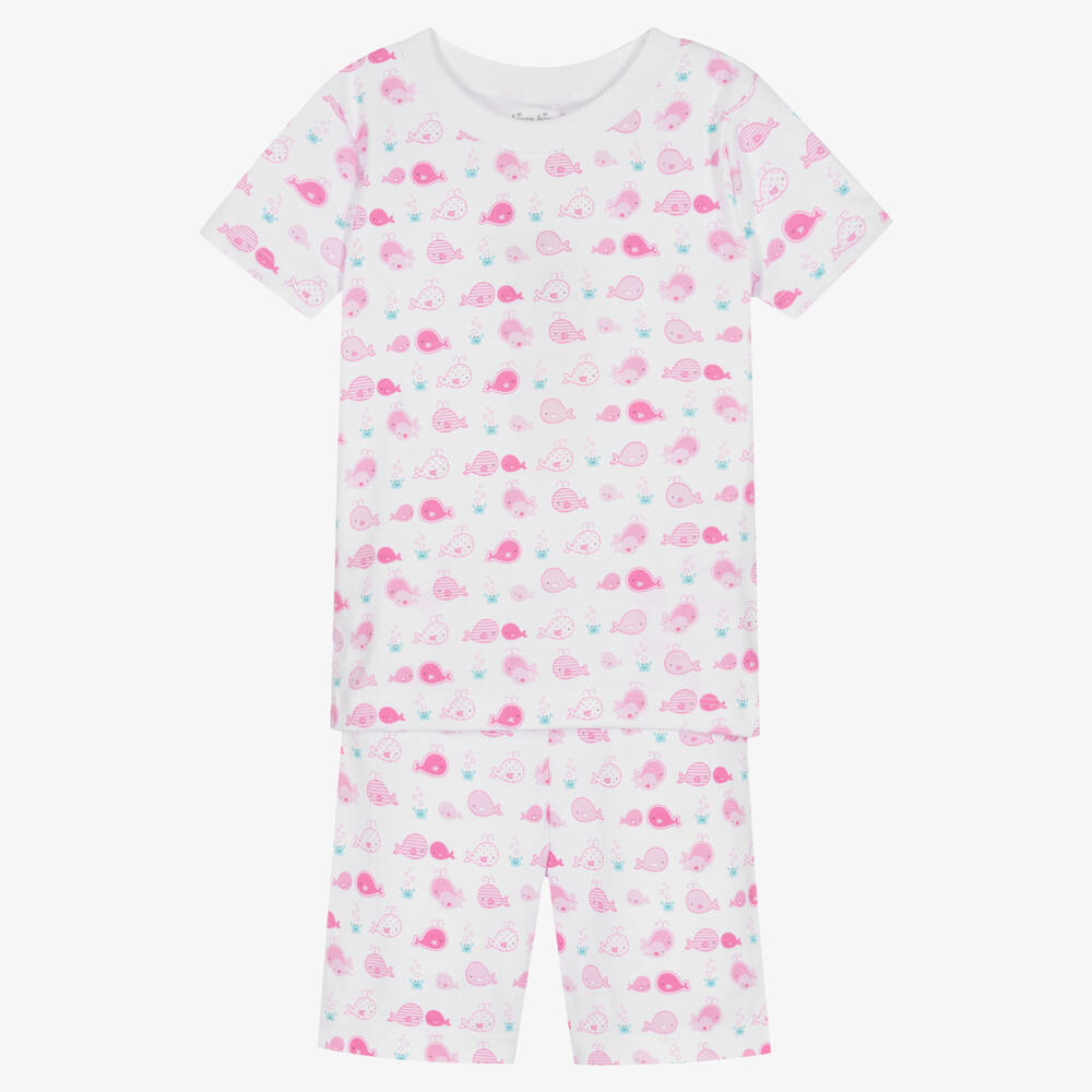 Kissy Kissy - Girls Pink Whalewatch Pima Cotton Short Pyjama Set | Childrensalon