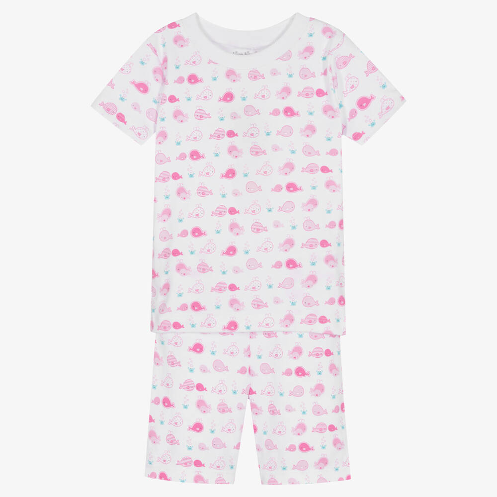 Kissy Kissy - Girls Pink Whalewatch Pima Cotton Short Pyjama Set | Childrensalon