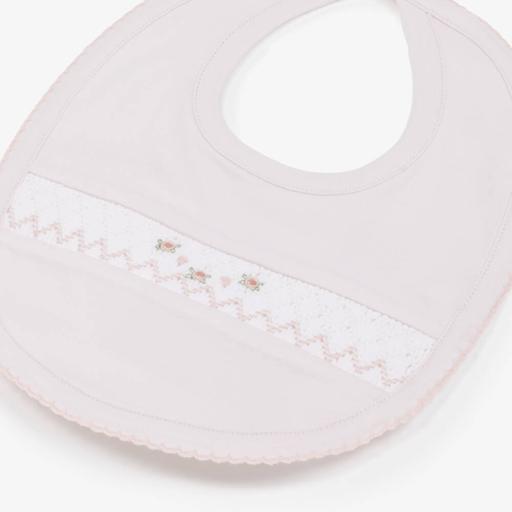 كيسي كيسي-مريلة قطن بتطريز سموك لون زهري للمولودات | Childrensalon Outlet