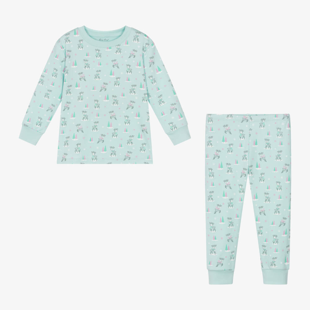Kissy Kissy-Girls Turquoise Reindeer Cotton Pyjamas | Childrensalon Outlet