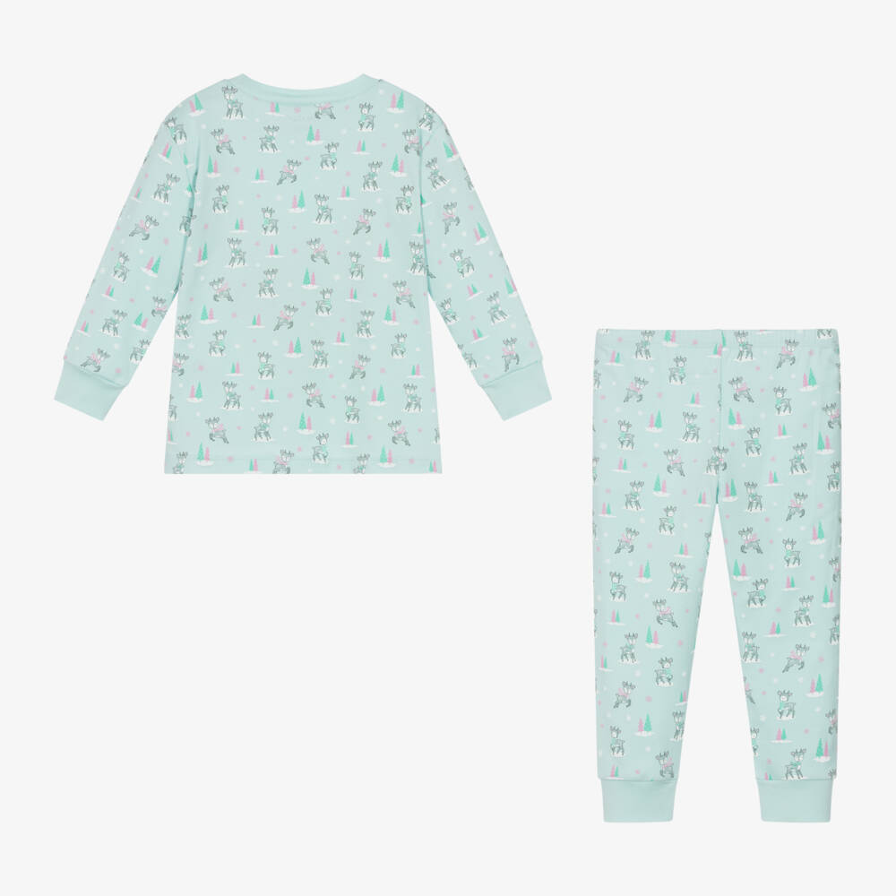 Kissy Kissy-Girls Turquoise Reindeer Cotton Pyjamas | Childrensalon Outlet