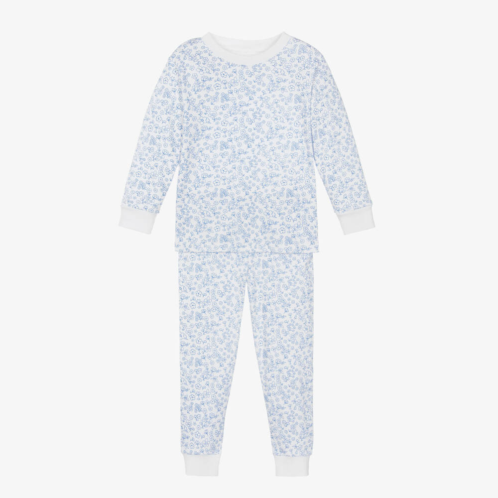 Kissy Kissy-Girls White & Blue Pima Cotton Fall Flowers Pyjamas  | Childrensalon Outlet