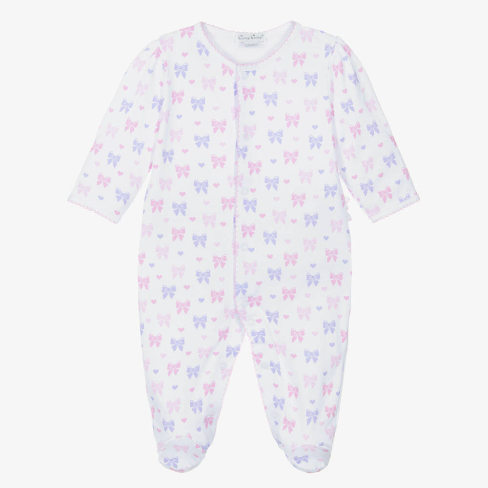 Kissy Kissy-Girls White Bow Print Pima Babygrow | Childrensalon Outlet