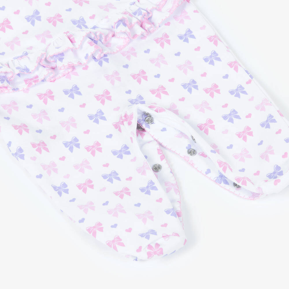 Kissy Kissy-Girls White Bow Print Pima Babygrow | Childrensalon Outlet