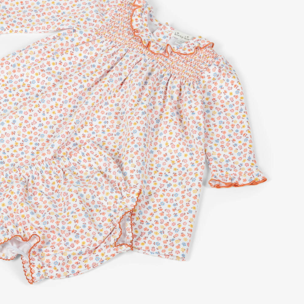 Kissy Kissy-فستان قطني أبيض مزين بالورود للبنات | Childrensalon Outlet