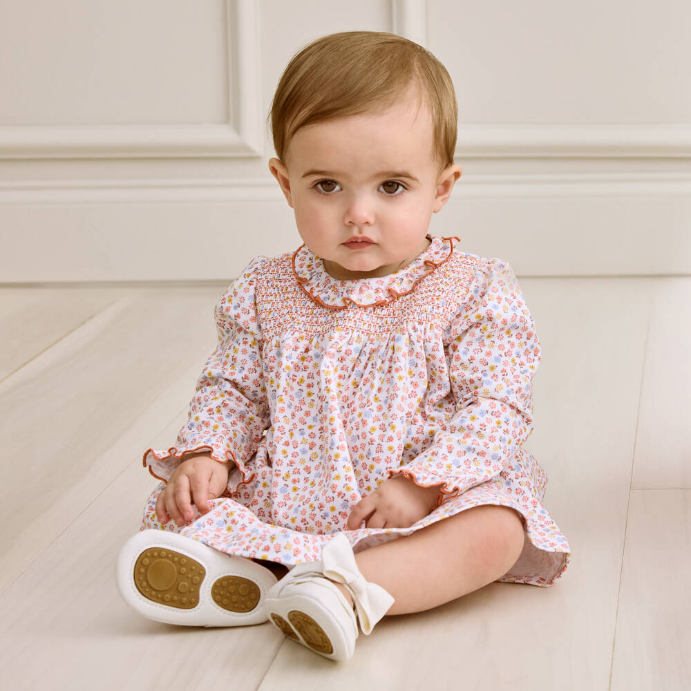 Kissy Kissy-فستان قطني أبيض مزين بالورود للبنات | Childrensalon Outlet