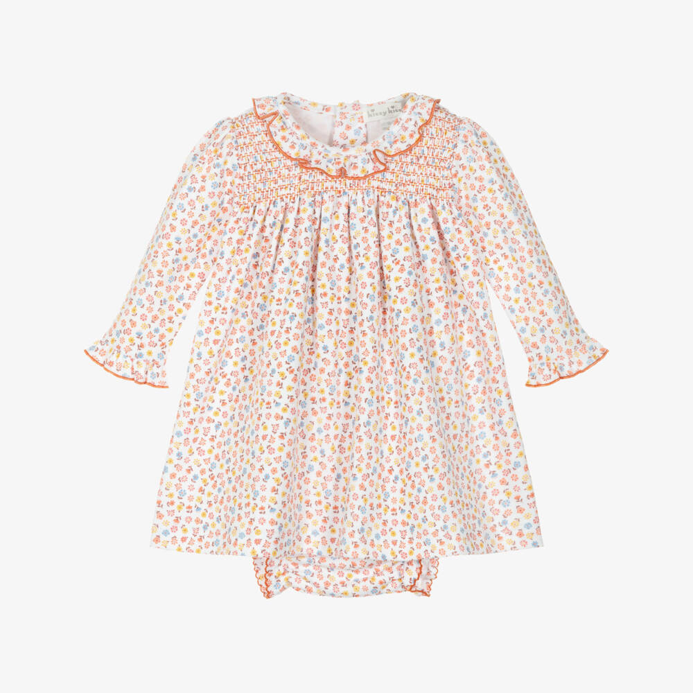 Kissy Kissy-فستان قطني أبيض مزين بالورود للبنات | Childrensalon Outlet