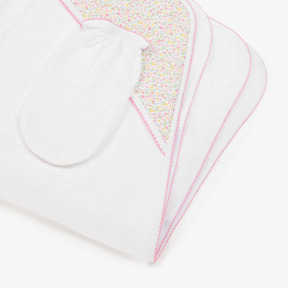 Kissy Kissy-Girls White Floral Hooded Bath Set | Childrensalon Outlet