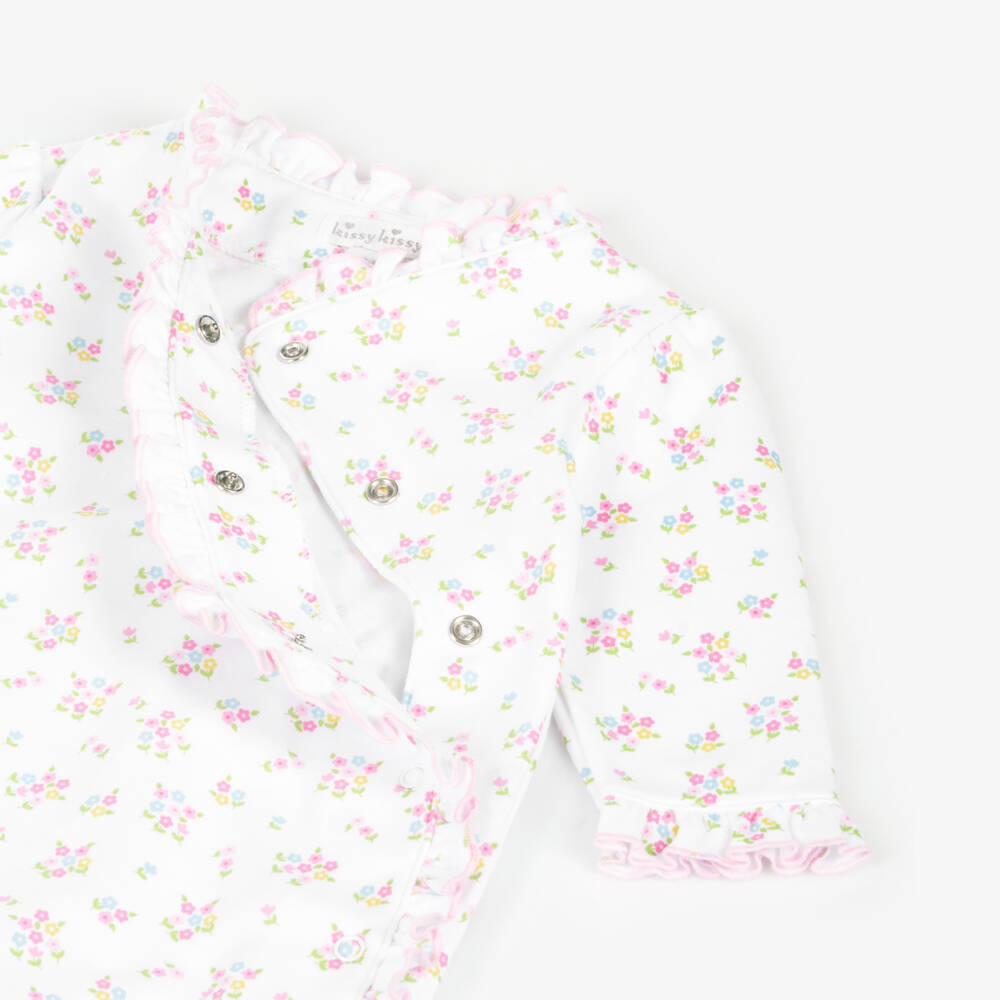 Kissy Kissy-Girls White Floral Pima Babygrow | Childrensalon Outlet