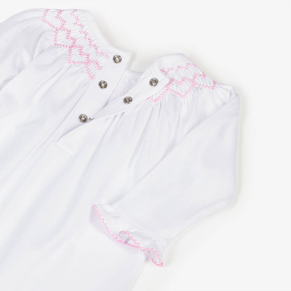 Kissy Kissy-Girls White Hand-Smocked Pima Cotton Babygrow | Childrensalon Outlet