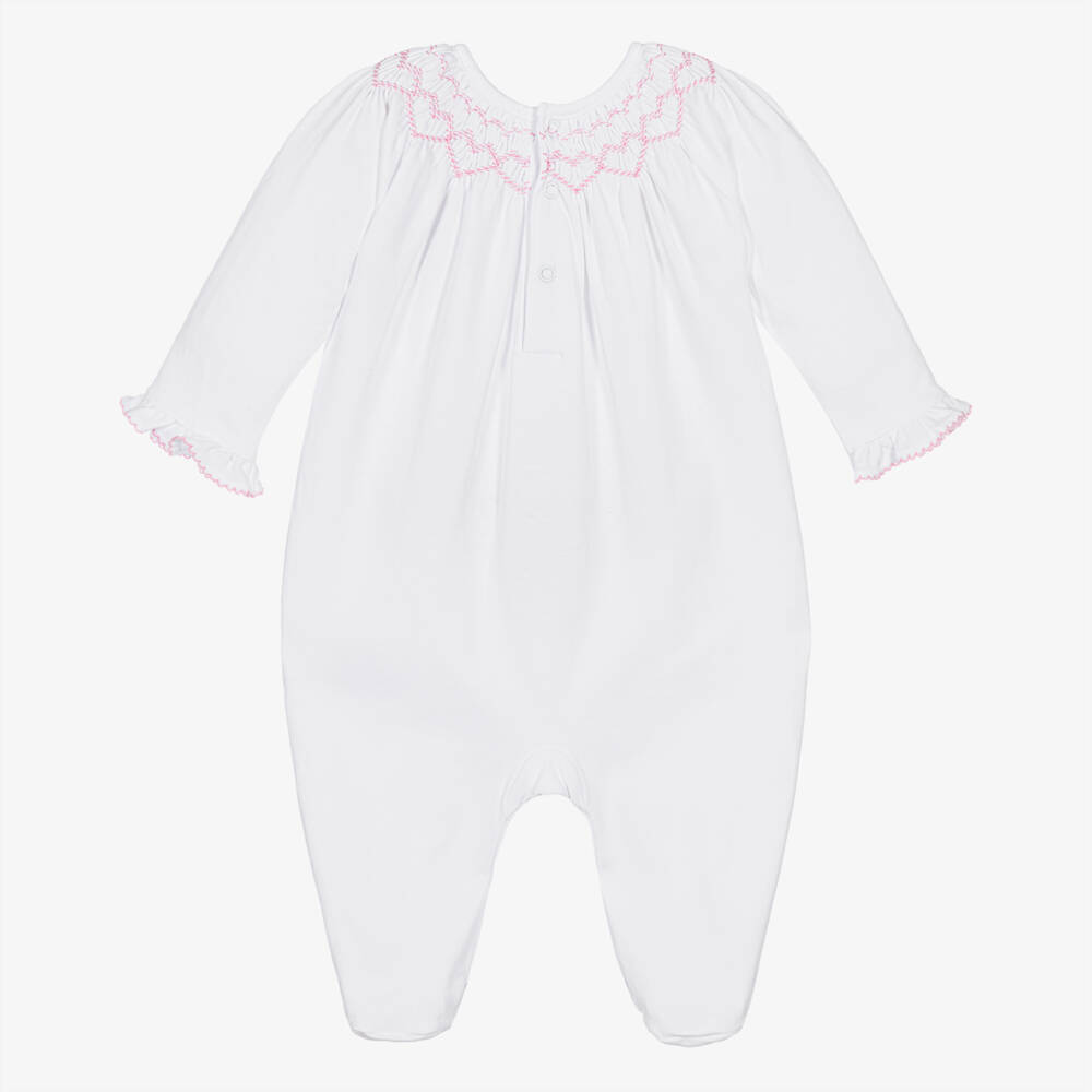 Kissy Kissy-Girls White Hand-Smocked Pima Cotton Babygrow | Childrensalon Outlet
