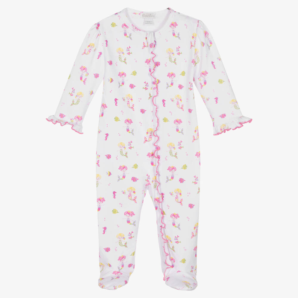 Kissy Kissy - Girls White Mermaids Pima Cotton Babygrow | Childrensalon