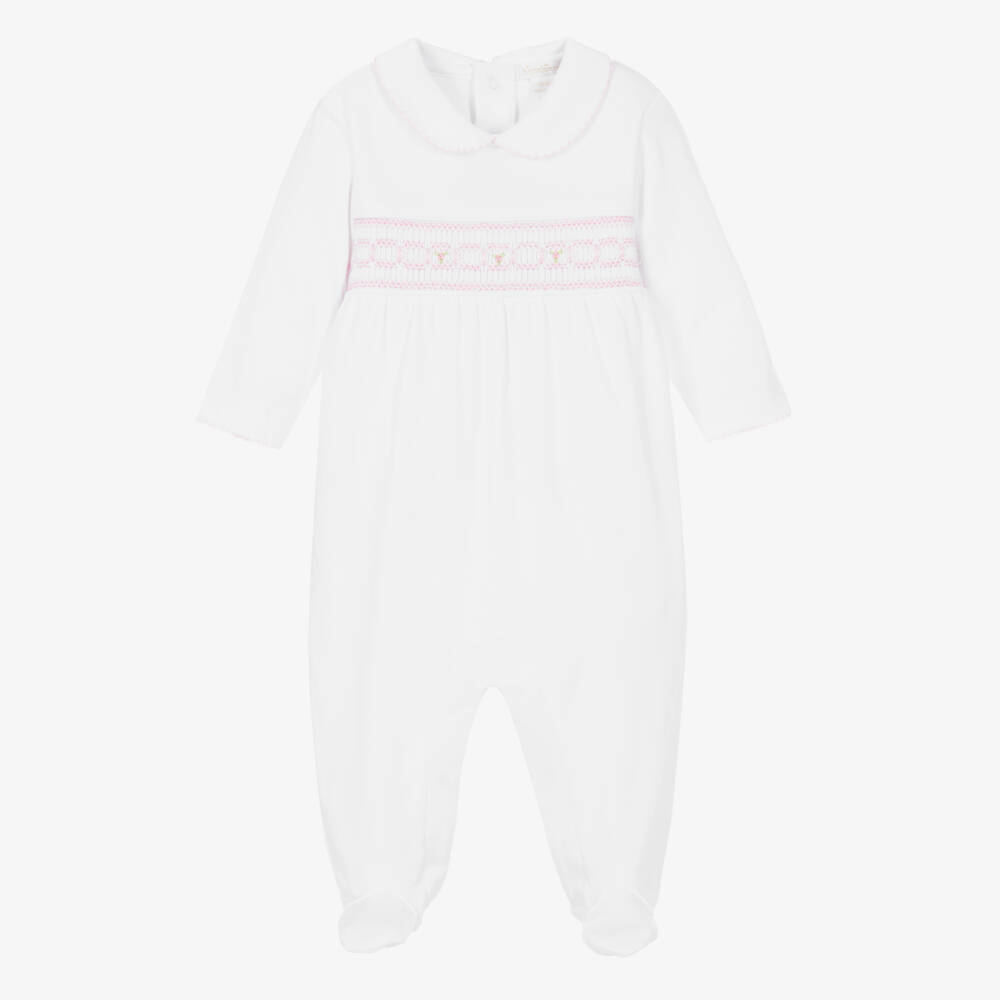 Kissy Kissy-Girls White Pima Cotton Smocked Babygrow | Childrensalon Outlet