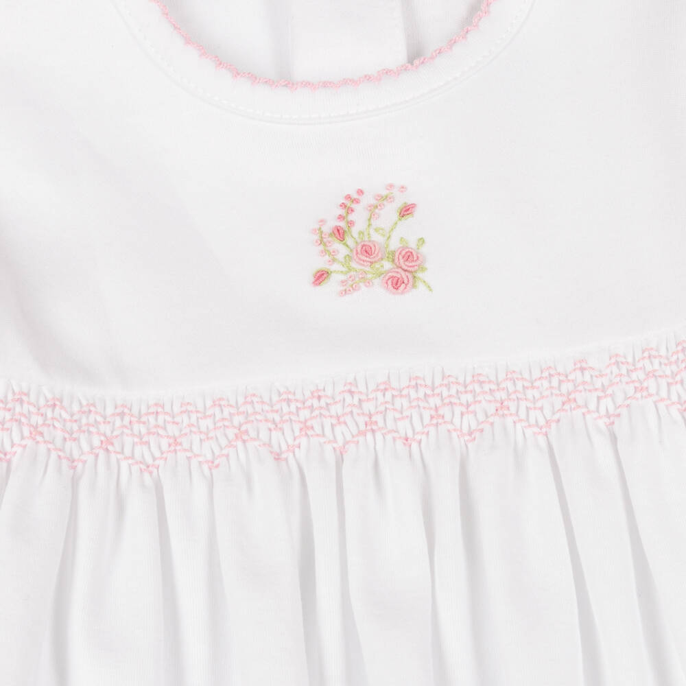 Kissy Kissy-Girls White Pima Cotton Victorian Roses Smocked Day Gown | Childrensalon Outlet