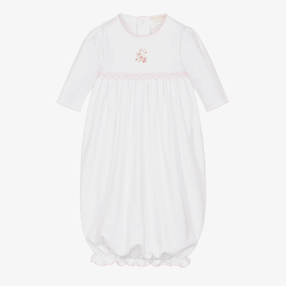Kissy Kissy-Girls White Pima Cotton Victorian Roses Smocked Day Gown | Childrensalon Outlet
