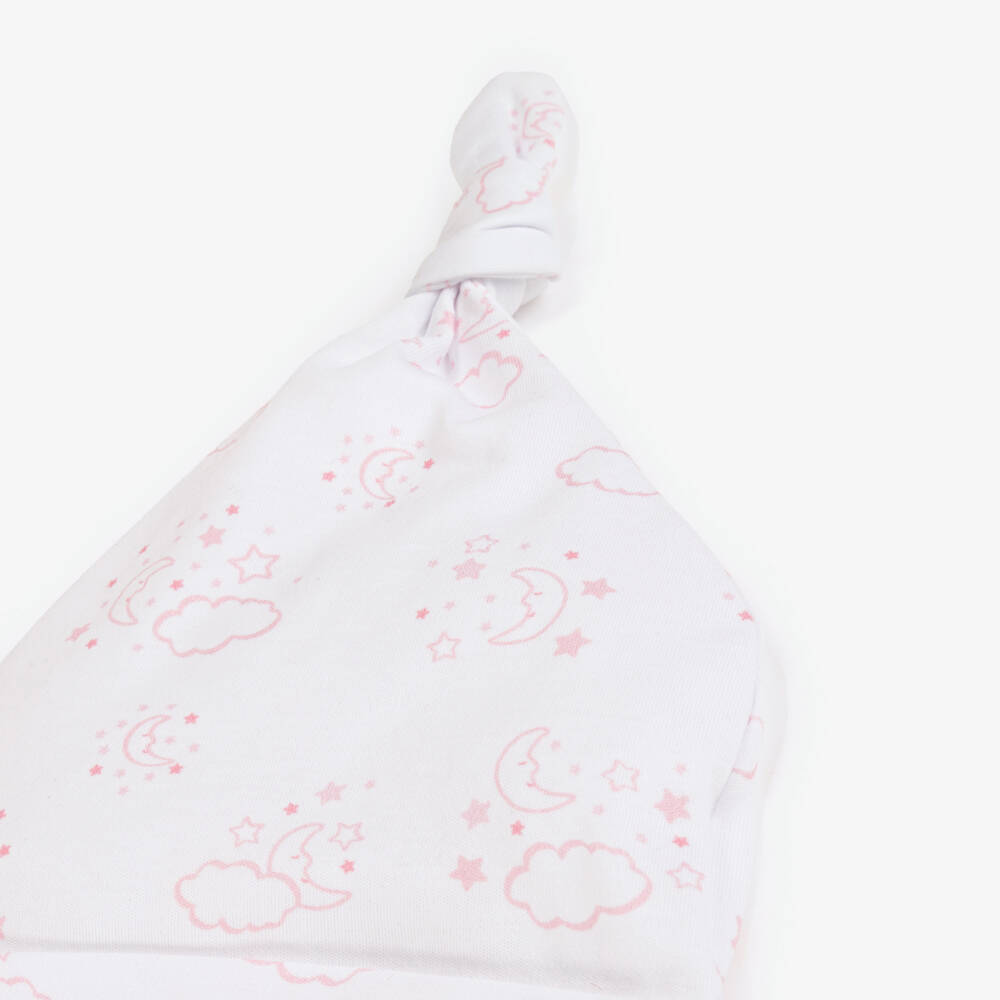 Kissy Kissy-Girls White & Pink Pima Cotton Cheerful Good Night Hat | Childrensalon Outlet