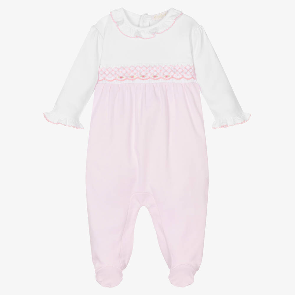 Kissy Kissy - Girls White & Pink Summer Bishop Babygrow | Childrensalon