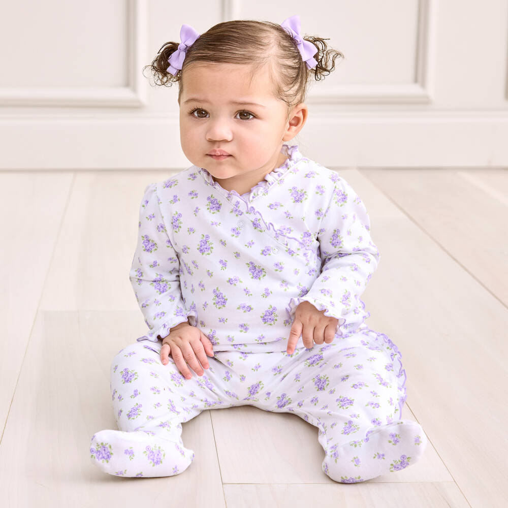 Kissy Kissy-Girls White & Purple Roses and Blooms Pima Cotton Babygrow | Childrensalon Outlet