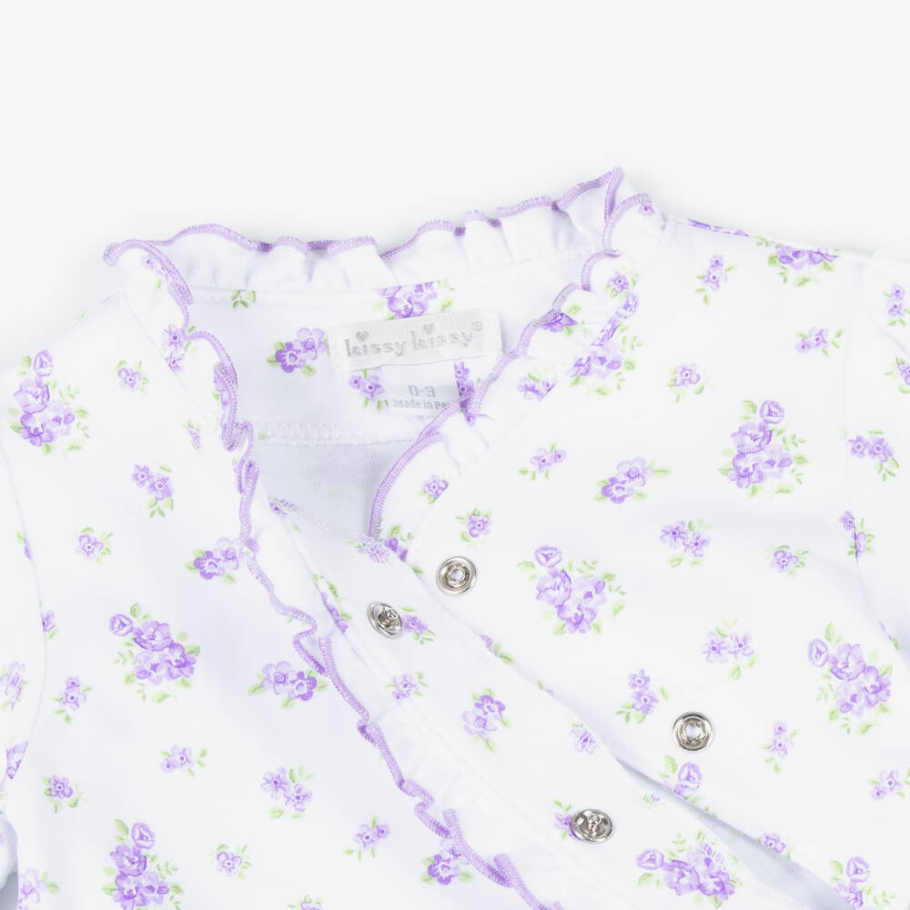 Kissy Kissy-Girls White & Purple Roses and Blooms Pima Cotton Babygrow | Childrensalon Outlet