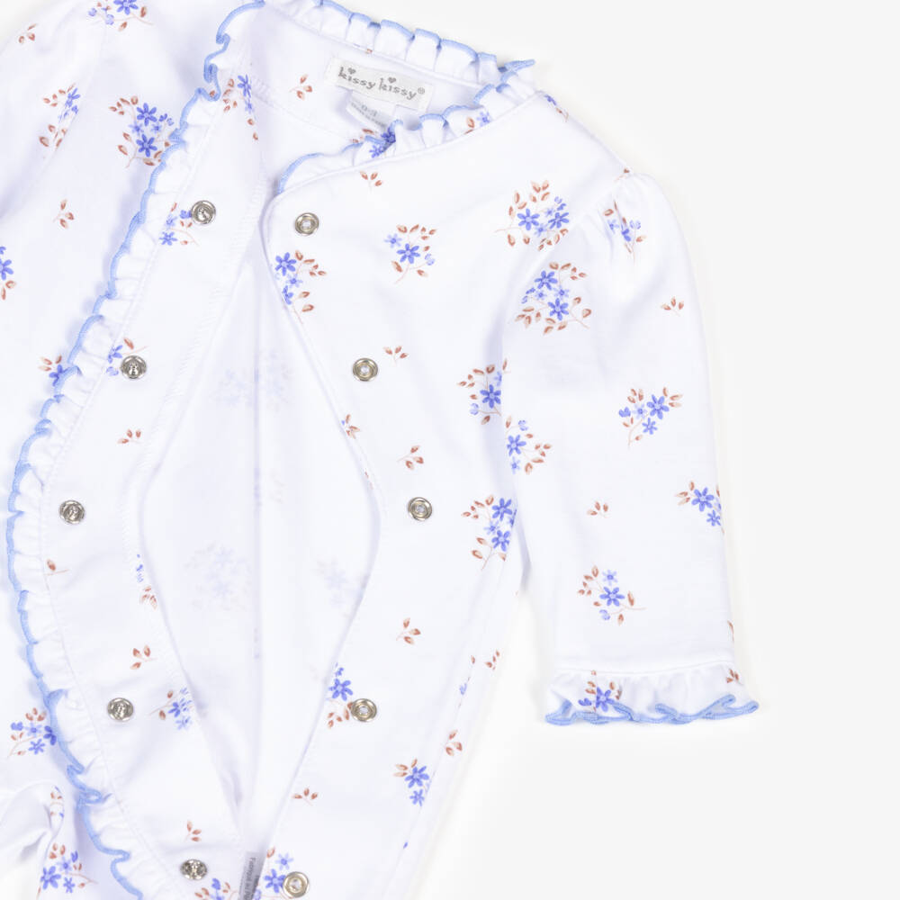 Kissy Kissy-Girls White & Purple Tiny Blossoms Pima Cotton Babygrow | Childrensalon Outlet
