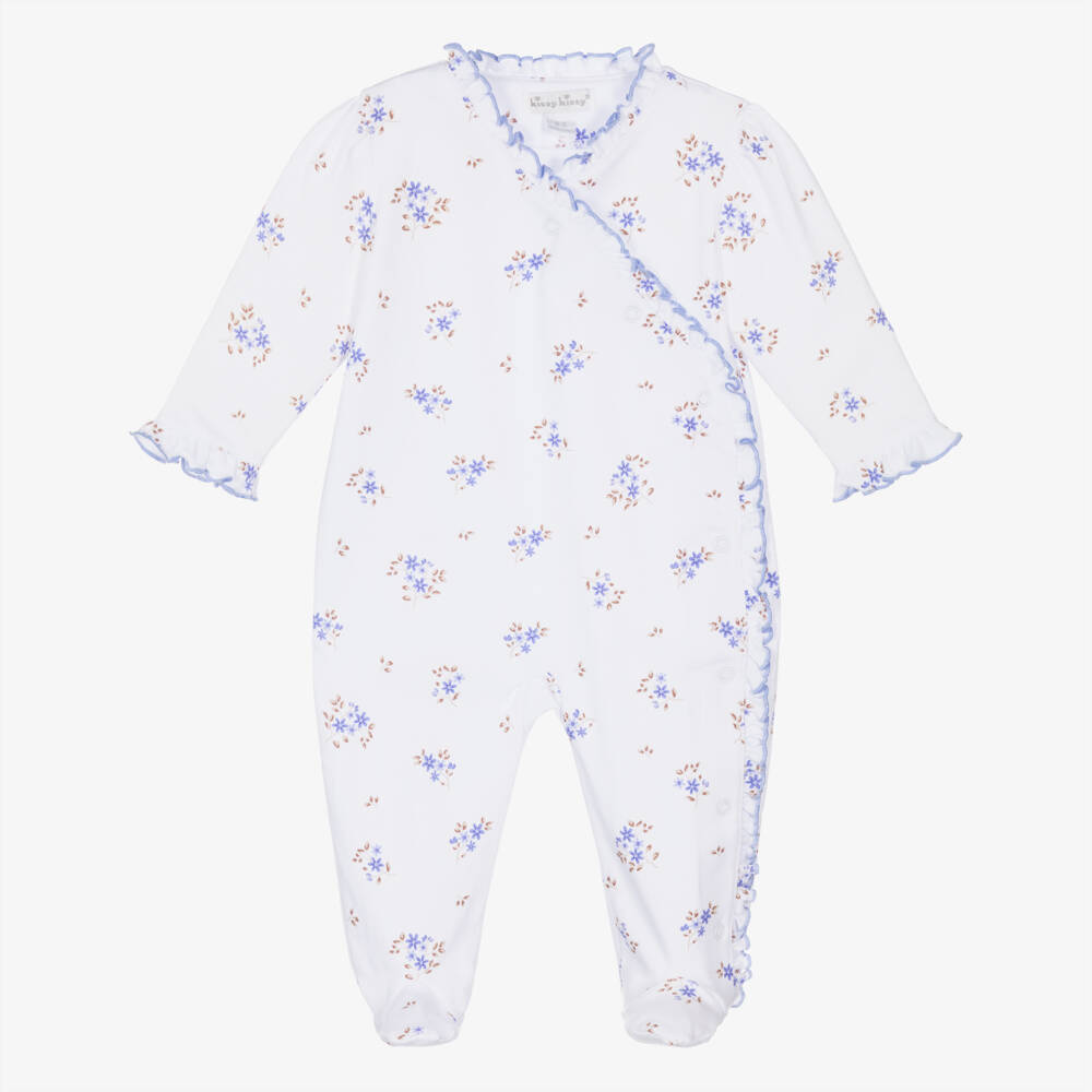 Kissy Kissy-Girls White & Purple Tiny Blossoms Pima Cotton Babygrow | Childrensalon Outlet