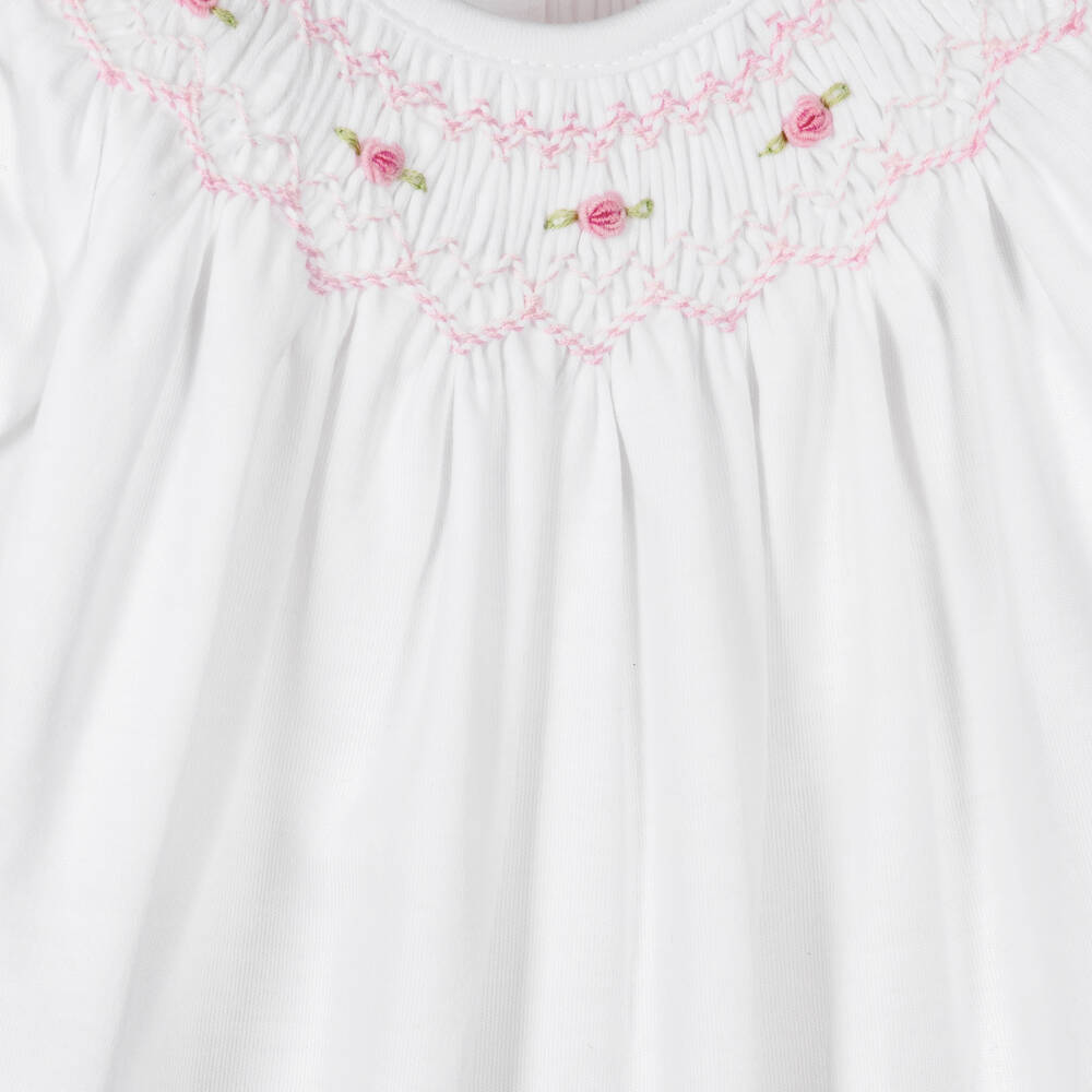Kissy Kissy-Girls White Smocked Cotton Babygrow | Childrensalon Outlet