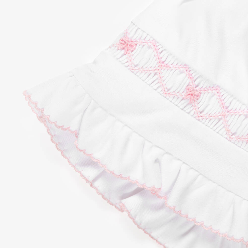 Kissy Kissy-Girls White Smocked Pima Cotton Bonnet with Pink Smocking | Childrensalon Outlet