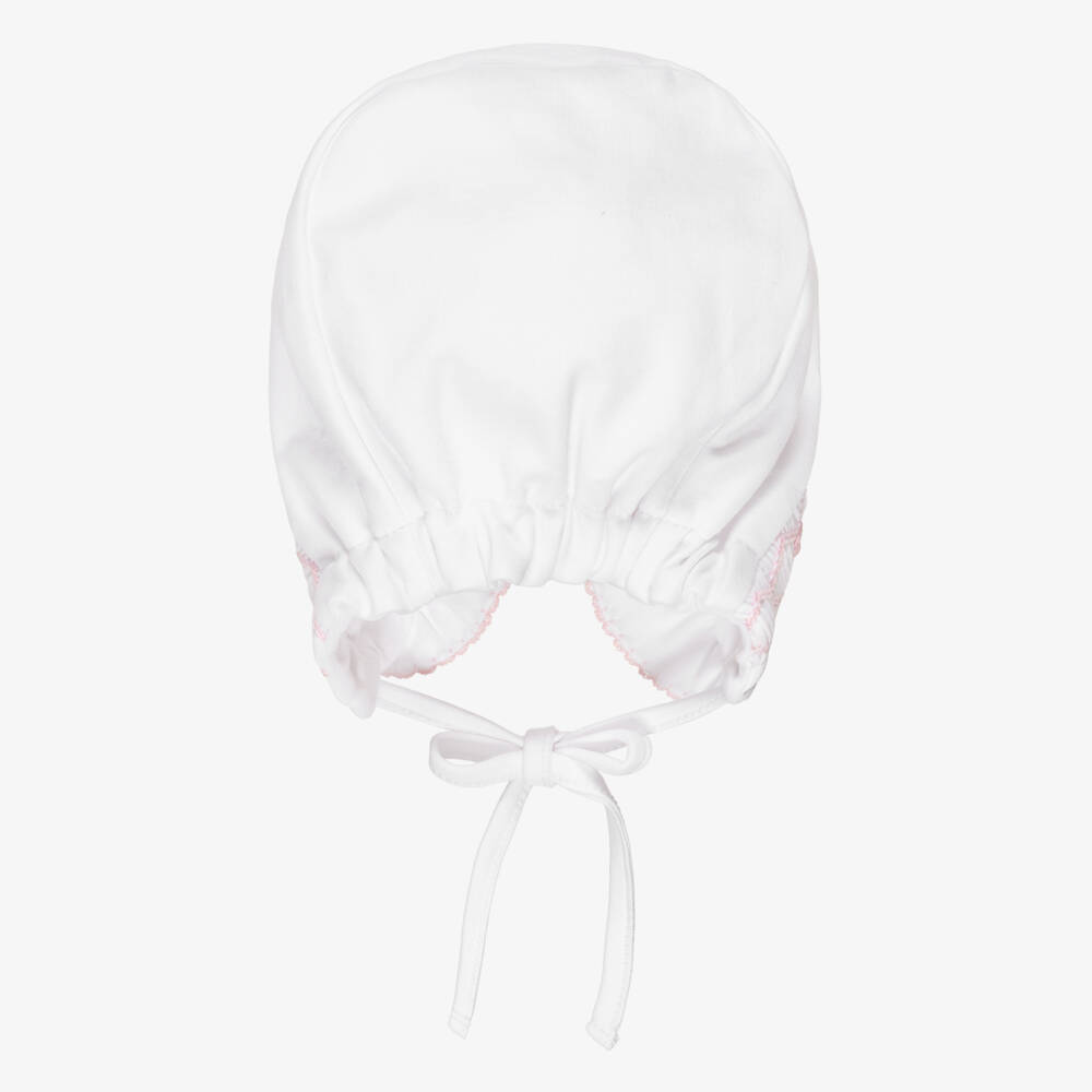 Kissy Kissy-Girls White Smocked Pima Cotton Bonnet with Pink Smocking | Childrensalon Outlet
