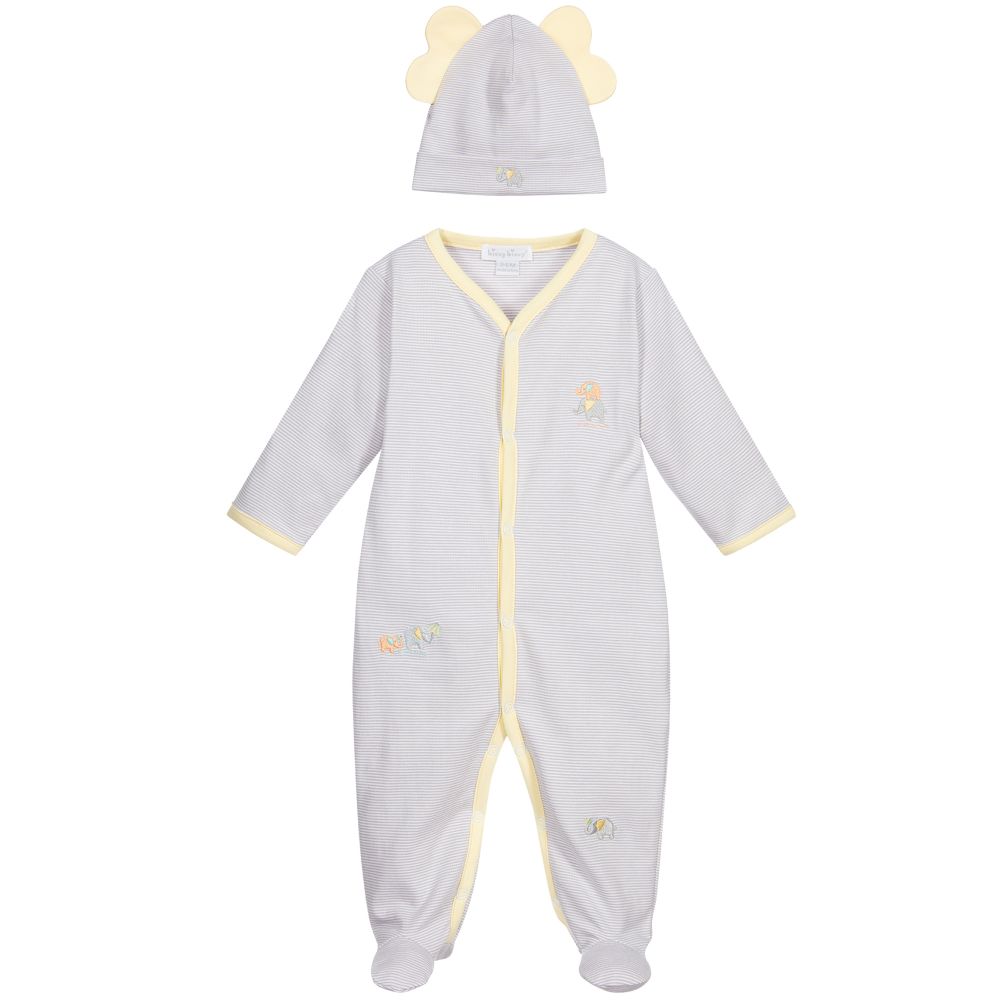 Kissy Kissy - Ensemble grenouillère et bonnet gris à motif éléphant | Childrensalon