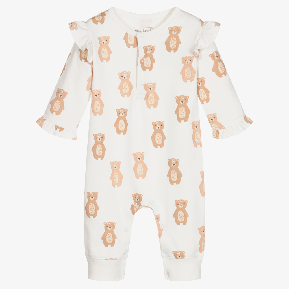 Kissy Kissy - Elfenbeinfarbener Bären-Pima-Baumwoll-Overall | Childrensalon