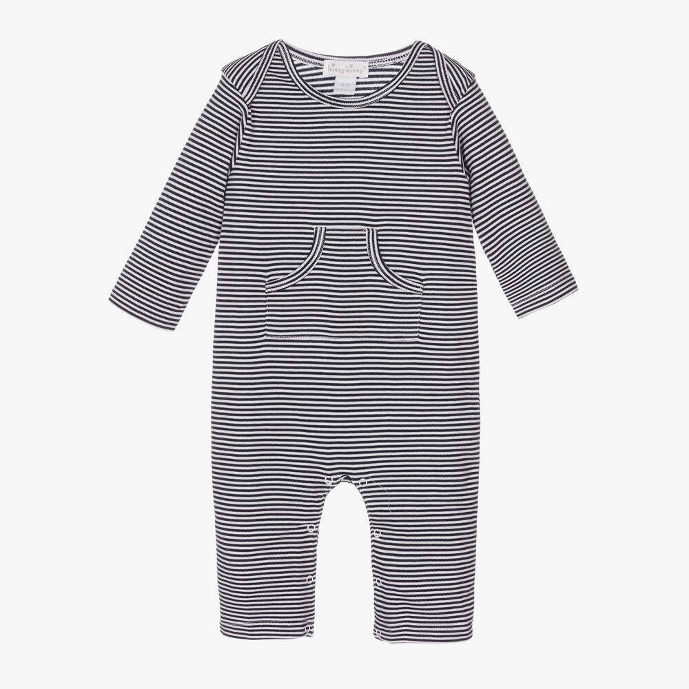 Kissy Kissy-Navy Blue Pima Cotton Romper | Childrensalon Outlet